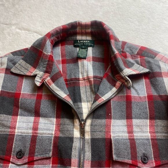 Lauren Ralph Lauren Red and Gray Plaid 1/4 Flannel Shirt Size Large - Picture 5 of 13